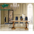 Home Furniture Modern Luxury Stainless Steel Artificial Marble Dining Table Set 